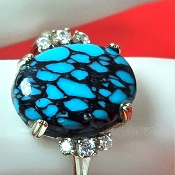 925 Sterling Silver Ring SZ 6.5 with Natural Turquoise   & CZ - Picture 6 of 14